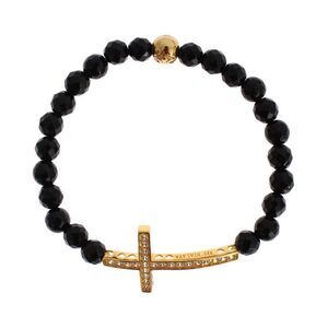 Nialaya Agate Stone Gold CZ Cross 925 Silver Women's Bracelet